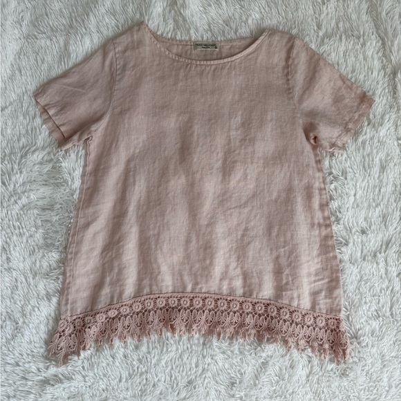 Terzo Millennio Tops - Terzo Millennio Linen Lace Trim Blouse
